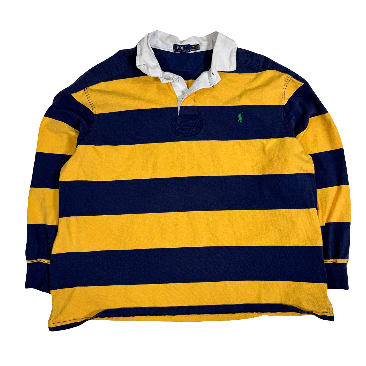 Ralph Lauren Yellow and Blue Striped Long Sleeve Polo Vintage T-Shirt XXL