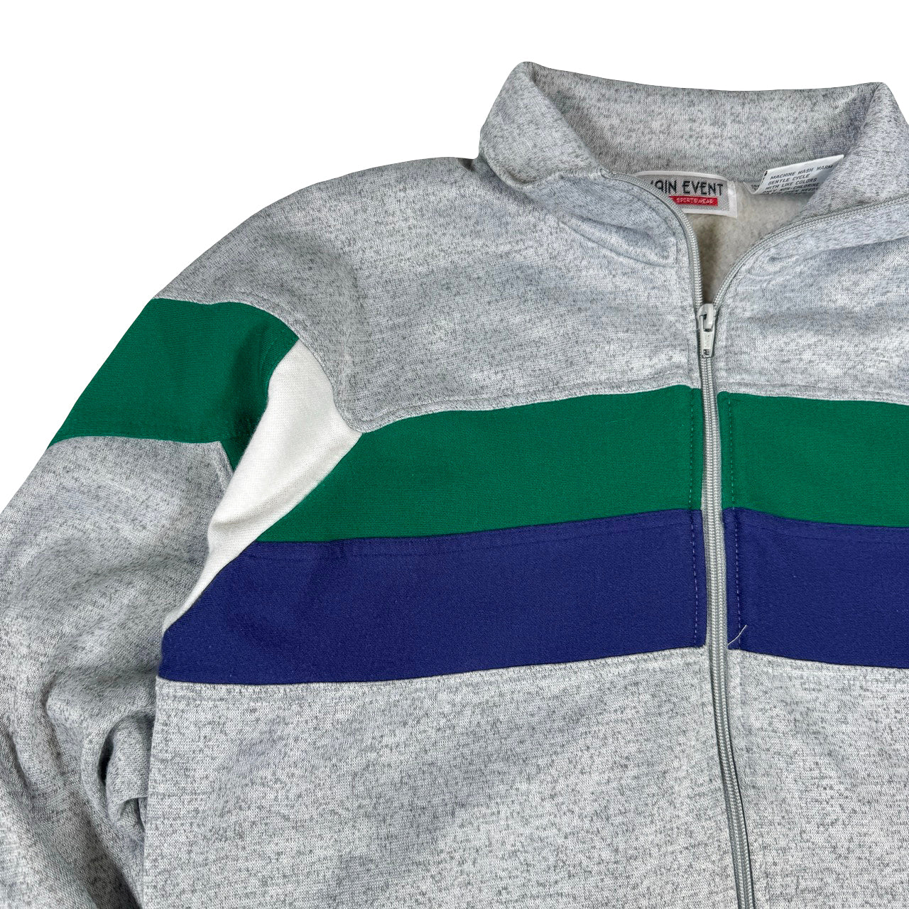 Main Event Zip-Up Crewneck — 1990s Green Blue Striped Medium