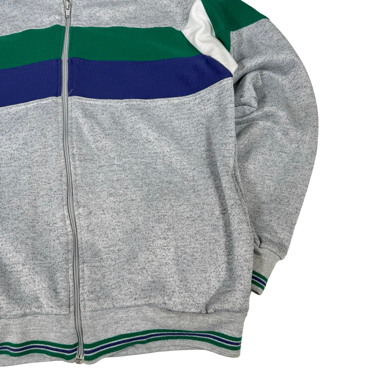 Main Event Zip-Up Crewneck — 1990s Green Blue Striped Medium