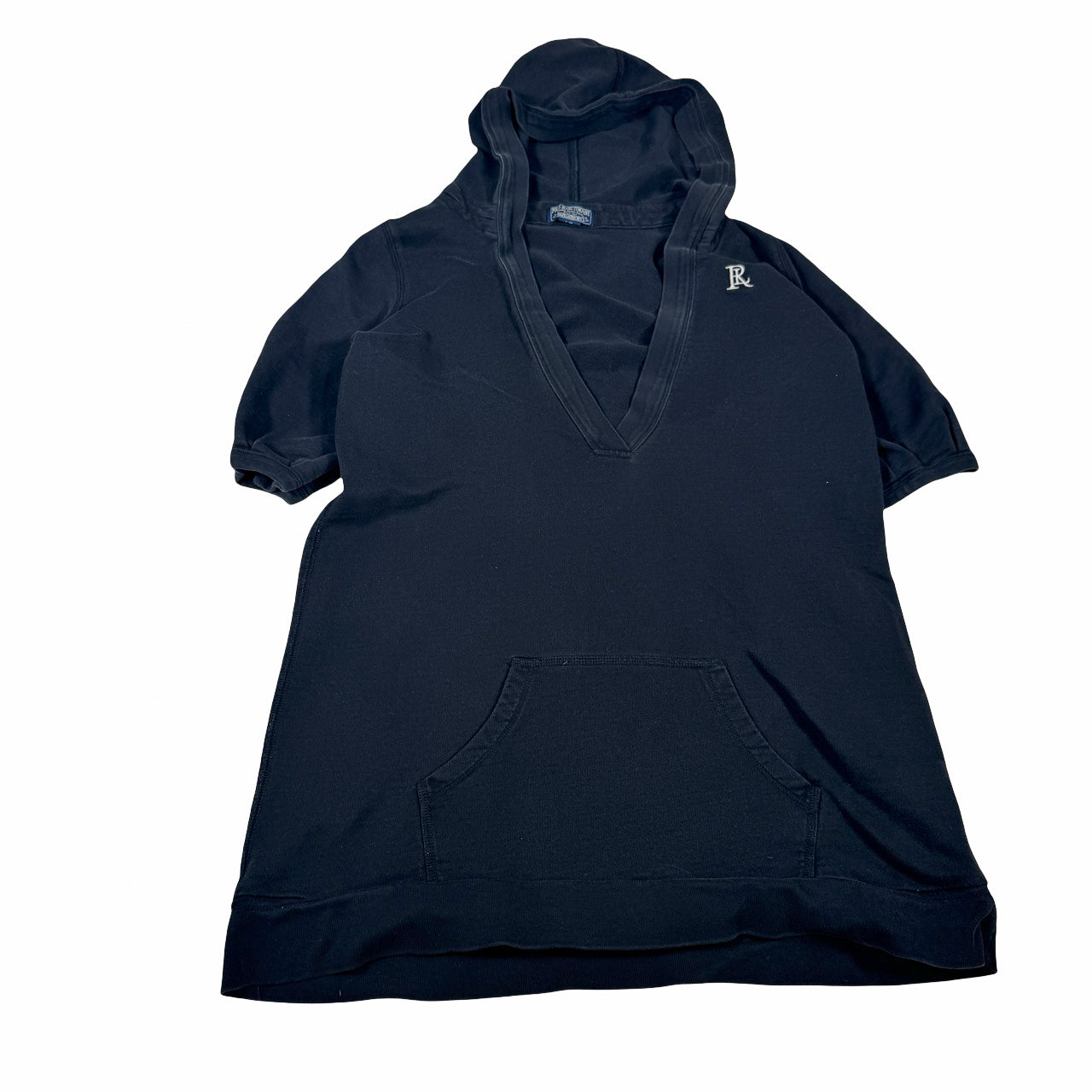 Polo Jeans Company Extended V-Neck Hoodie — 1990s Short Sleeve Black Large