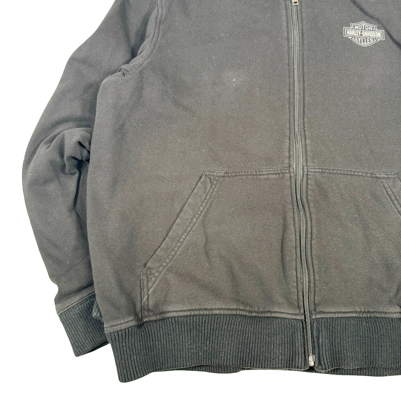 Harley Davidson Zip-Up Hoodie — 2000s Black Heavyweight XXL